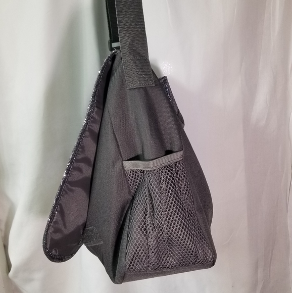 NEW! Old Navy Messenger/Laptop/Book bag Gray w/Sparkle/glitter decor on front - Picture 3 of 10